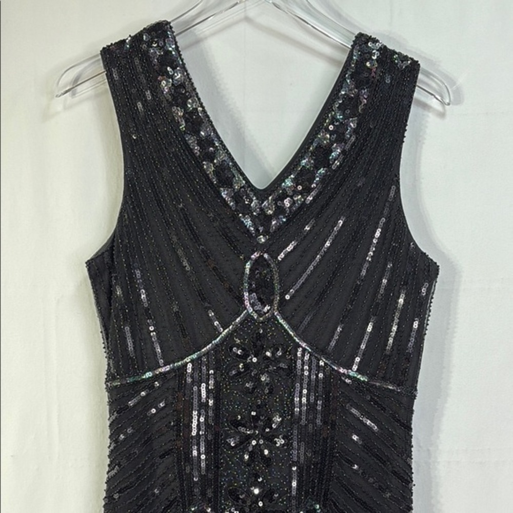 🥥 Fundaisy Black Midi Sheath sequin Dress  V-Neck sleeveless:
